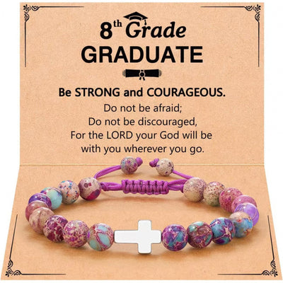 Eastern Mystiques Purple Flower Emperor Stone Woven Bracelet 8mm Adjustable Alloy Cross Pendant Emperor Stone Cross Bracelet