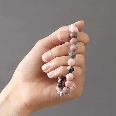 Eastern Mystiques Natural Stone Bracelet Handmade Beaded Pink Zebra Amethyst Elastic Cord Jewelry Card Accessories