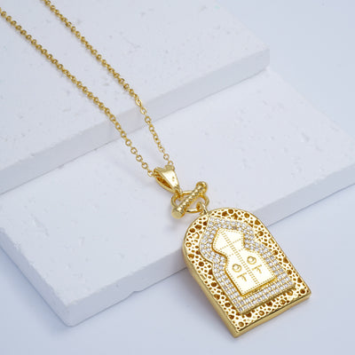 Eastern Mystiques European and American Religious Virgin Mary Copper Inlaid Zircon Necklace for Women Trendy Real Gold Plated Crystal Pendant Jewelry