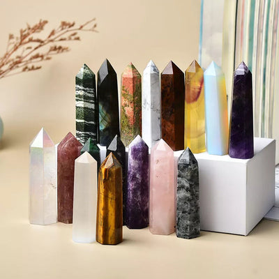 Eastern Mystiques Natural Crystal Column Amethyst Tiger Eye Stone Lapis Lazuli Hand-polished Mineral Home Decoration Series