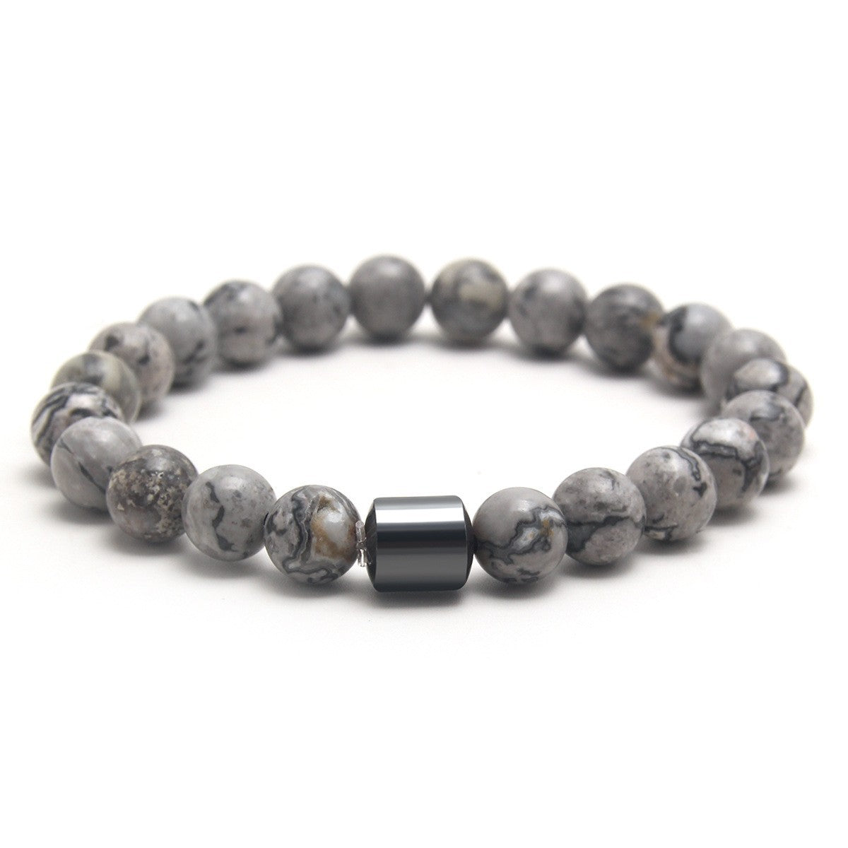 Eastern Mystiques Black Gallstone Volcanic Stone Tiger Eye Stone 8mm Natural Stone Beaded Bracelet Elastic Cord Bracelet