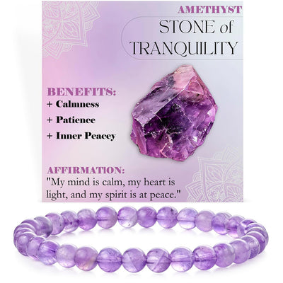 Eastern Mystiques 6mm Natural Stone Obsidian Amazonite Beaded Bracelet Elastic Cord Bracelet with Card