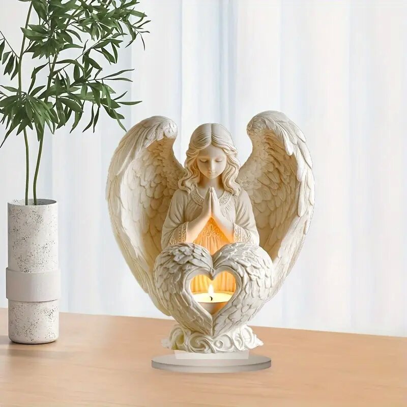 Eastern Mystiques Elegant White Angel with Heart 2D Acrylic Decorative Statue Perfect Easter Ornament