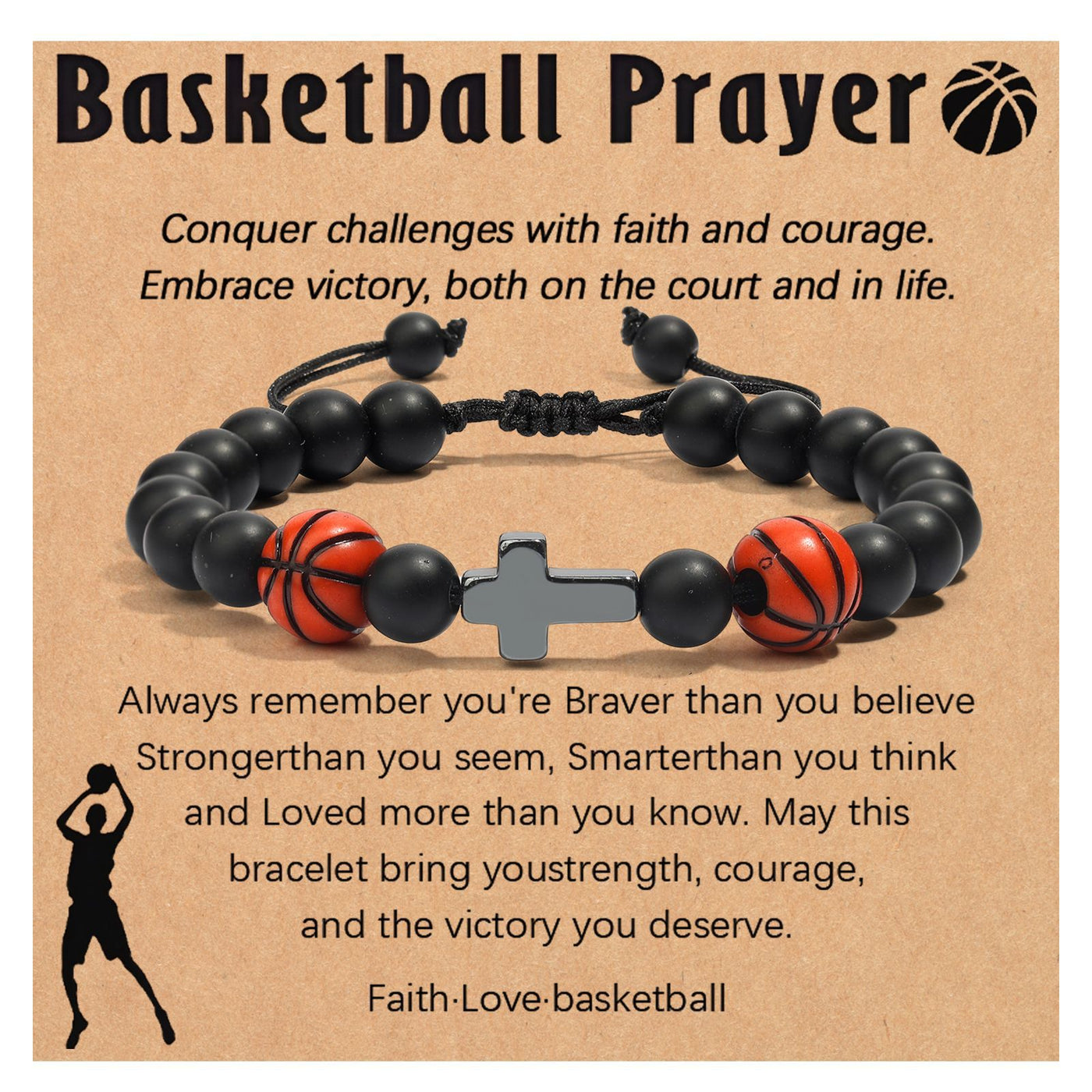Eastern Mystiques Black Matte Sports Bracelet 8mm Black Matte Beads Black Gallstone Cross Woven Black Matte Baseball Bracelet