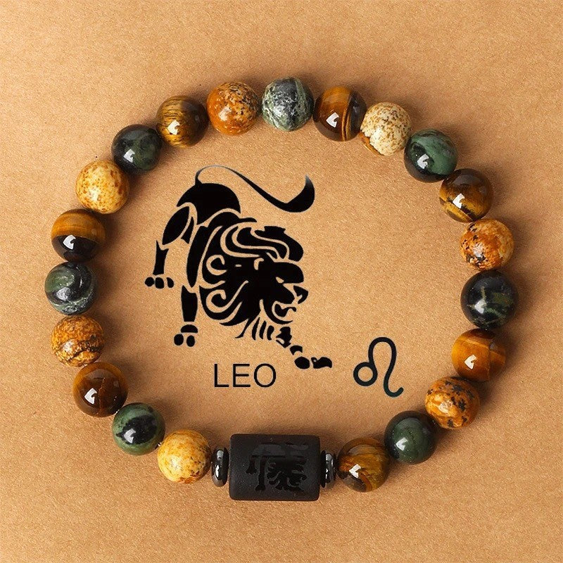 Eastern Mystiques 18cm Natural Stone Bracelet Bead Bracelet Twelve Constellations Tiger Eye Stone Picture Stone Bracelet Jewelry Bangle