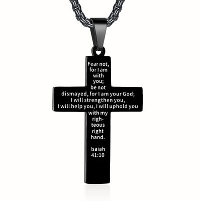 Eastern Mystiques National Flag Cross Necklace Father's Day Gift Black Chain Stainless Steel Pendant Faith Cross National Flag Necklace