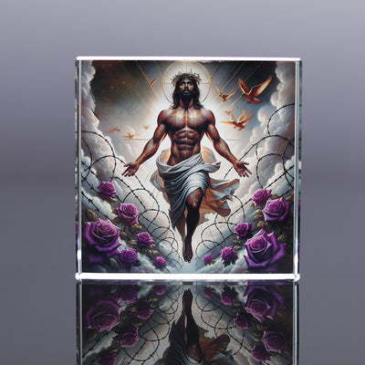 Eastern Mystiques African Black Madonna Crystal Print American Black Jesus Glass Coaster Christ
