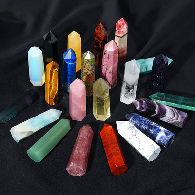 Eastern Mystiques Natural Crystal Column Amethyst Tiger Eye Stone Lapis Lazuli Hand-polished Mineral Home Decoration Series