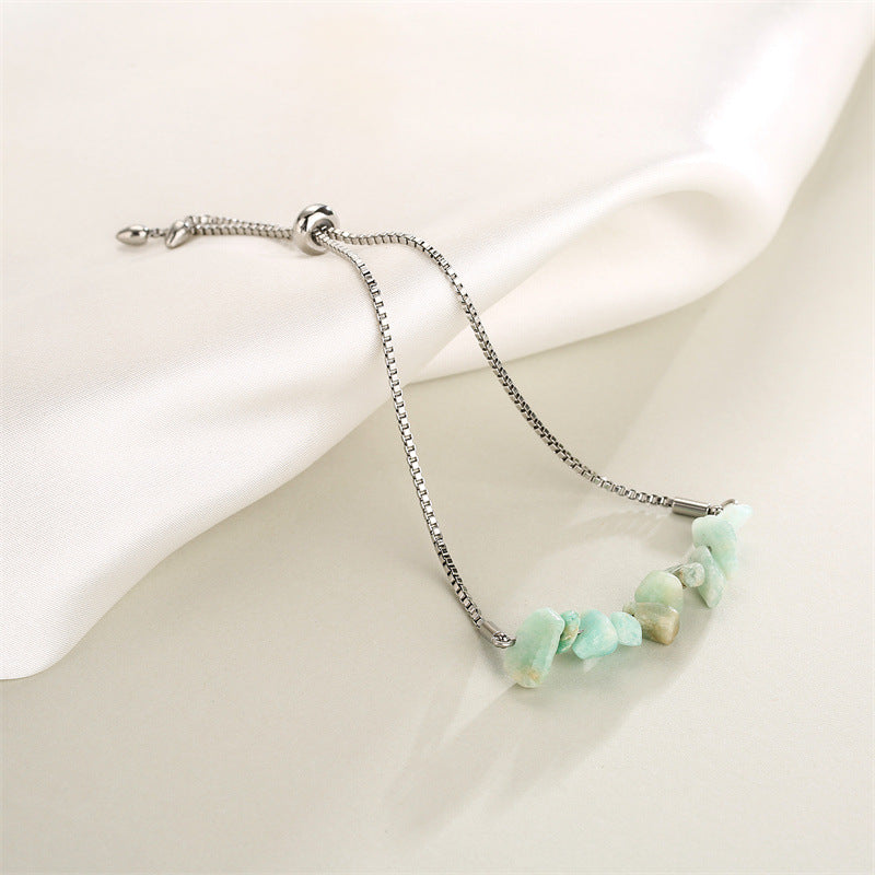 Eastern Mystiques Natural Crystal Bracelet Crushed Stone Beaded Handmade Adjustable Stainless Steel Chain Bracelet