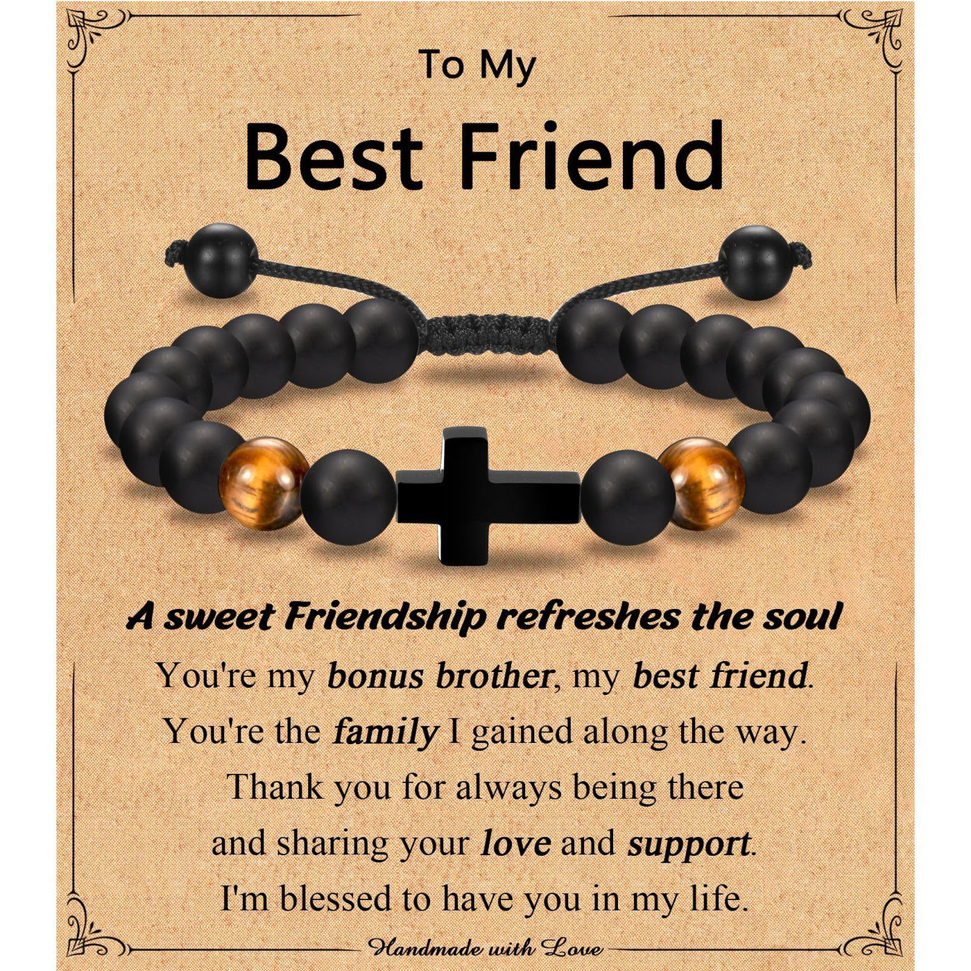 Eastern Mystiques Black Matte Beaded Bracelet Faith Cross Gift Adjustable Black Matte Tiger Eye Stone Cross Bracelet