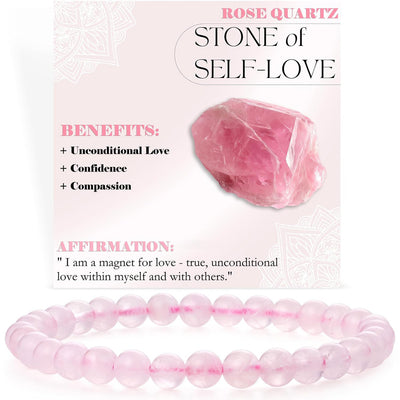 Eastern Mystiques 6mm Natural Stone Obsidian Amazonite Beaded Bracelet Elastic Cord Bracelet with Card