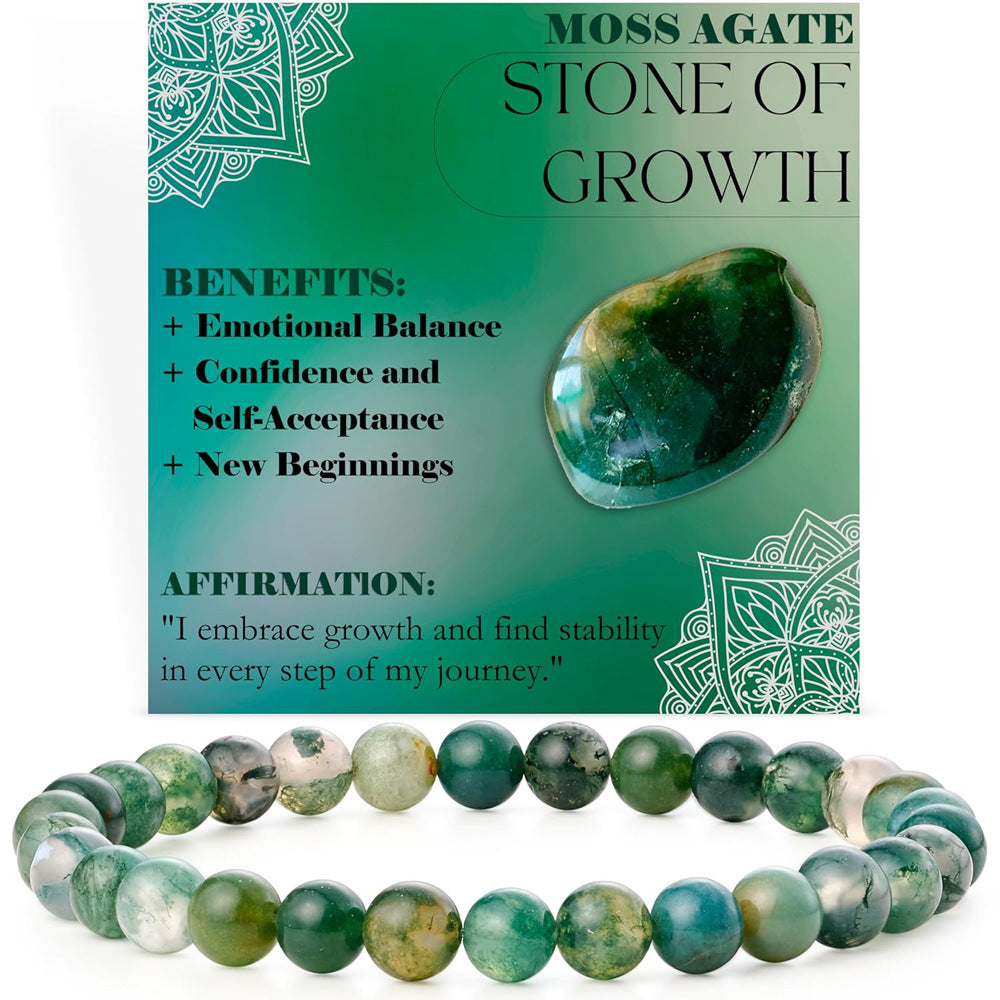 Eastern Mystiques 6mm Natural Stone Obsidian Amazonite Beaded Bracelet Elastic Cord Bracelet with Card