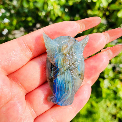 Eastern Mystiques Wholesale Natural Labradorite Carvings European and American Hot-Selling Angel Butterfly Pendant Ornaments Gray Moonstone