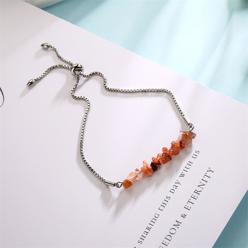 Eastern Mystiques Natural Crystal Bracelet Crushed Stone Beaded Handmade Adjustable Stainless Steel Chain Bracelet