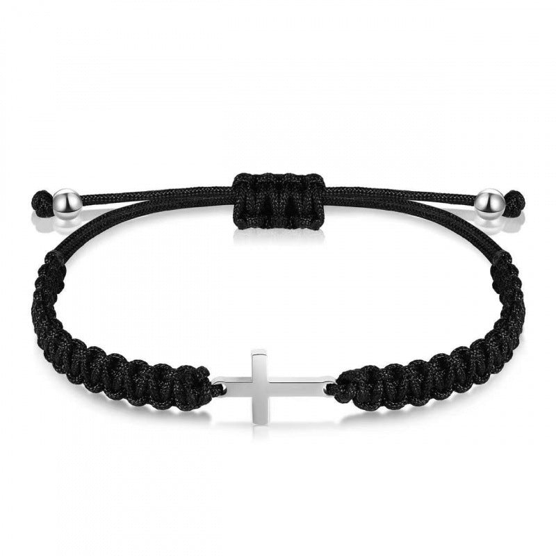 Eastern Mystiques Handmade Rope Woven Cross Bracelet Stainless Steel Pendant Birthday Gift Woven Steel Color Faith Cross Bracelet