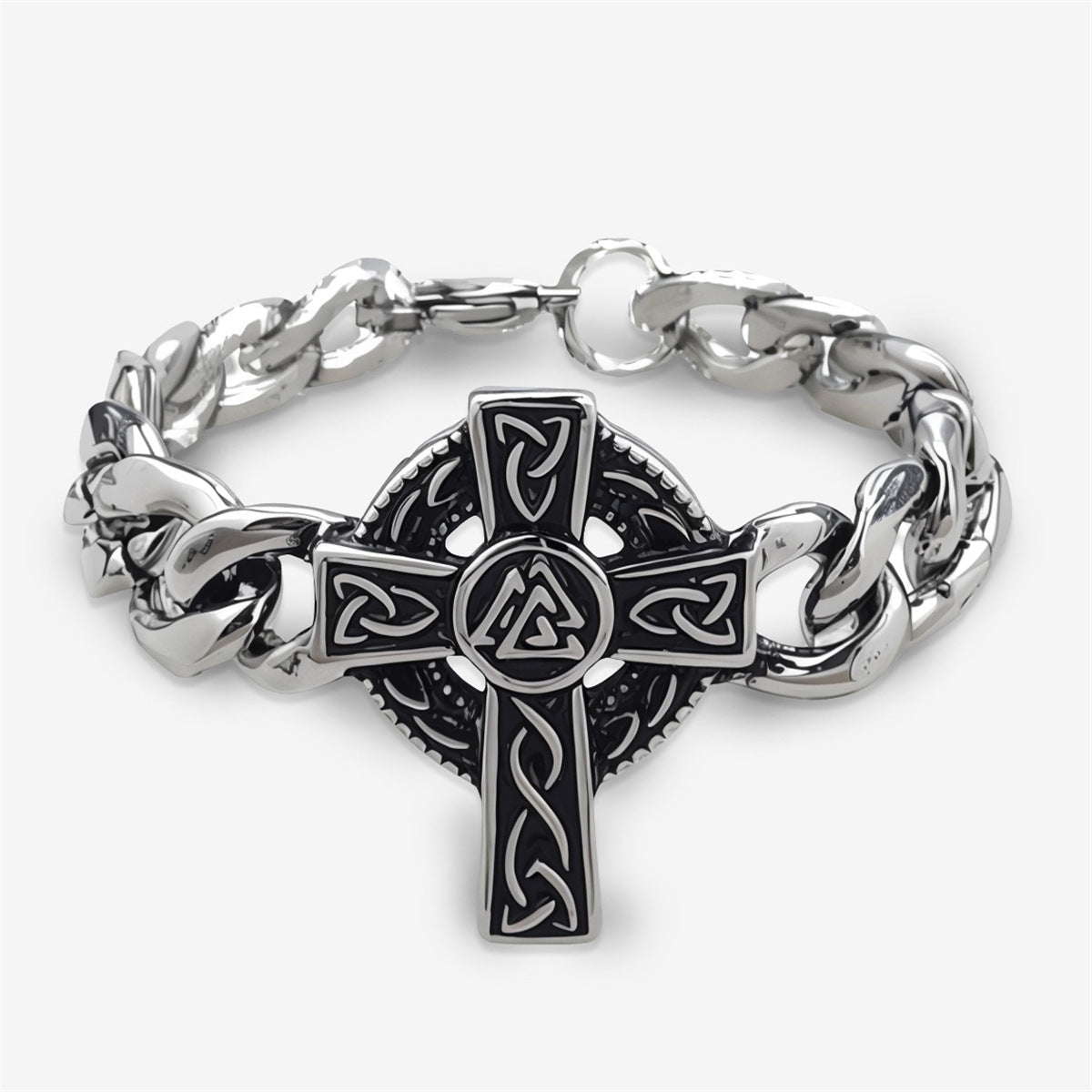 Eastern Mystiques 2025 Stainless Steel Hip-Hop Blackened Retro Men's Cross Bracelet Personality Trend Geometric Cool Style Hot Item