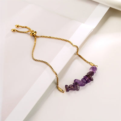 Eastern Mystiques Natural Crystal Bracelet Crushed Stone Beaded Handmade Adjustable Stainless Steel Chain Bracelet
