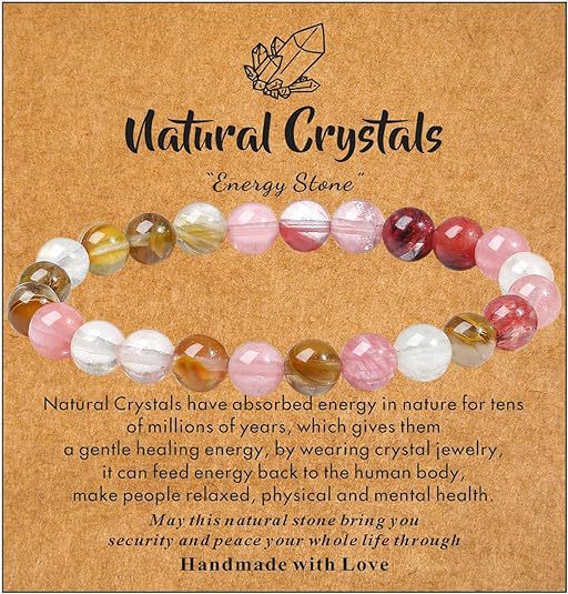 Eastern Mystiques Hot Selling Natural Stone with Card Paper Beaded Elastic Cord Bracelet Crystal Agate Tiger Eye Stone Wholesale Bracelet Jewelry