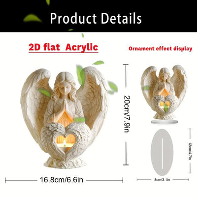 Eastern Mystiques Elegant White Angel with Heart 2D Acrylic Decorative Statue Perfect Easter Ornament