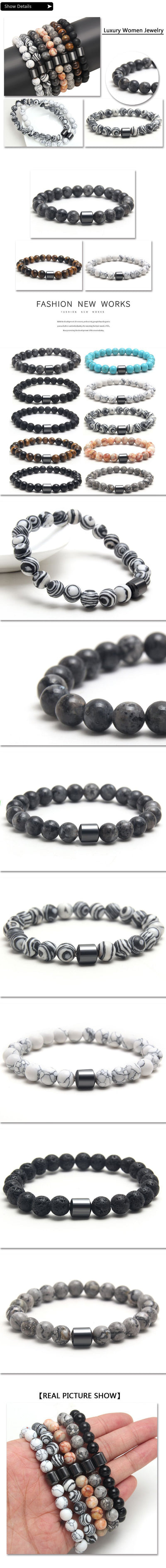 Eastern Mystiques Black Gallstone Volcanic Stone Tiger Eye Stone 8mm Natural Stone Beaded Bracelet Elastic Cord Bracelet