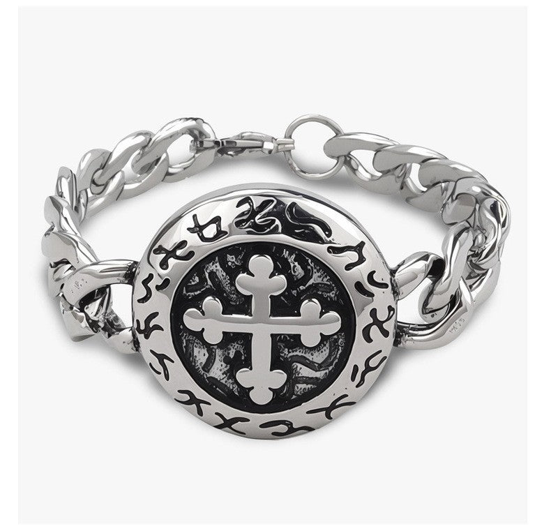 Eastern Mystiques 2025 Stainless Steel Hip-Hop Blackened Retro Men's Cross Bracelet Personality Trend Geometric Cool Style Hot Item