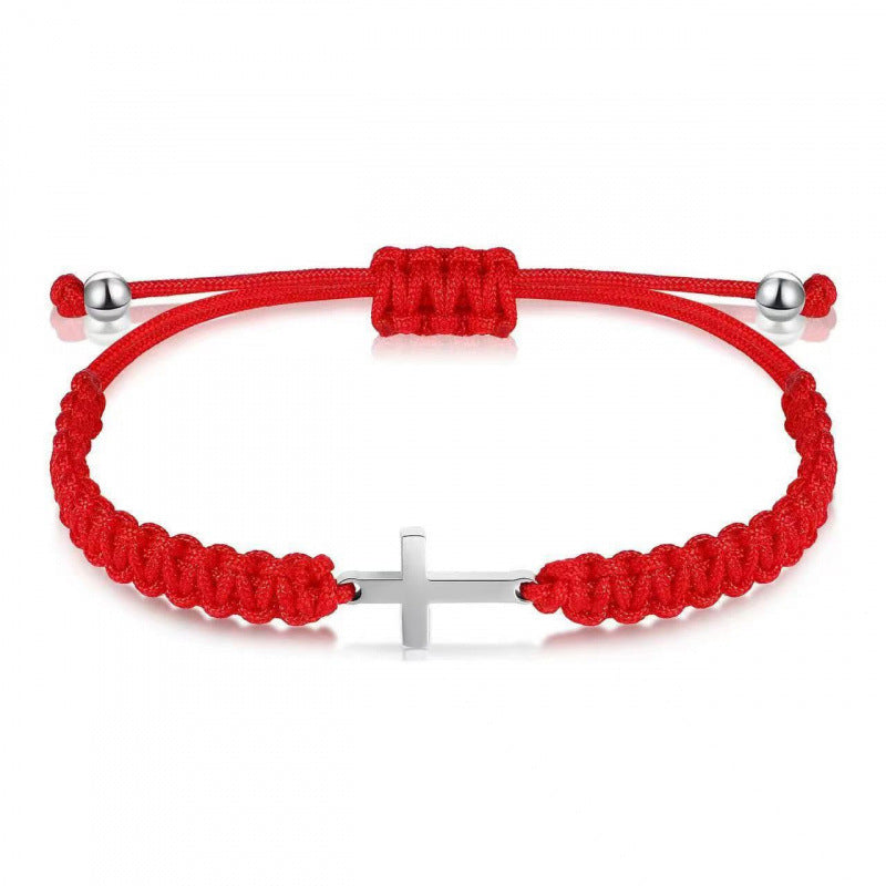 Eastern Mystiques Handmade Rope Woven Cross Bracelet Stainless Steel Pendant Birthday Gift Woven Steel Color Faith Cross Bracelet