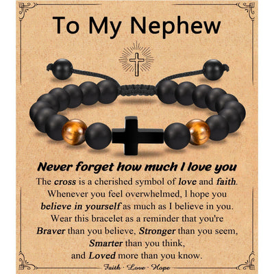 Eastern Mystiques Black Matte Beaded Bracelet Faith Cross Gift Adjustable Black Matte Tiger Eye Stone Cross Bracelet