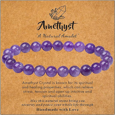 Eastern Mystiques Natural Stone Bracelet Handmade Beaded Pink Zebra Amethyst Elastic Cord Jewelry Card Accessories