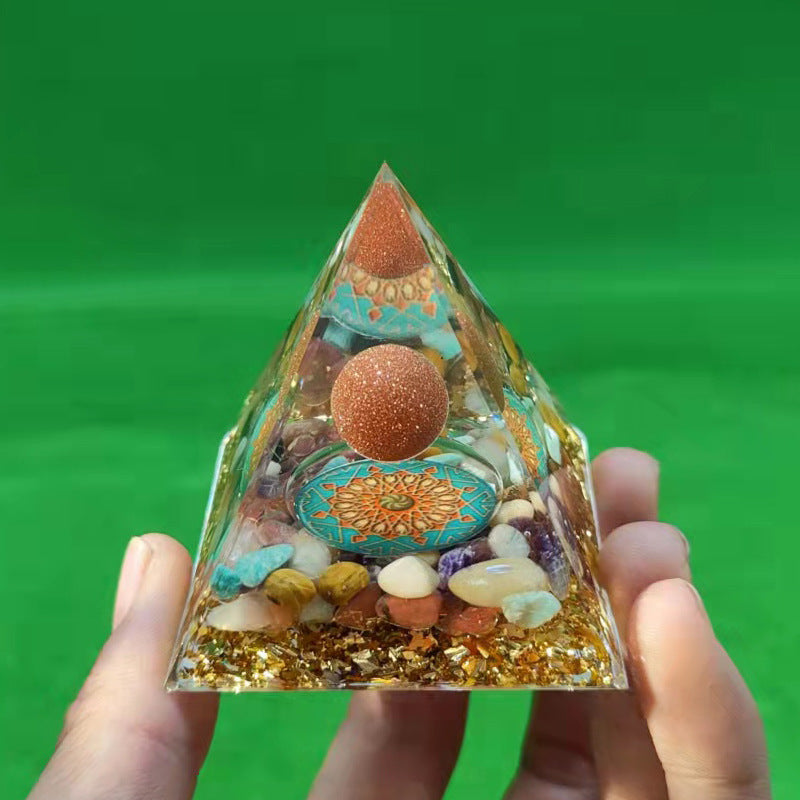 Eastern Mystiques Crystal Ball Pyramid5.6Centimeter Crystal Crushed Stone Epoxy Resin Home Handmade Ornament1