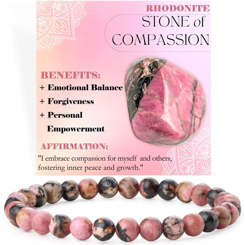 Eastern Mystiques 6mm Natural Stone Obsidian Amazonite Beaded Bracelet Elastic Cord Bracelet with Card