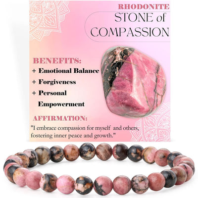 Eastern Mystiques 6mm Natural Stone Obsidian Amazonite Beaded Bracelet Elastic Cord Bracelet with Card