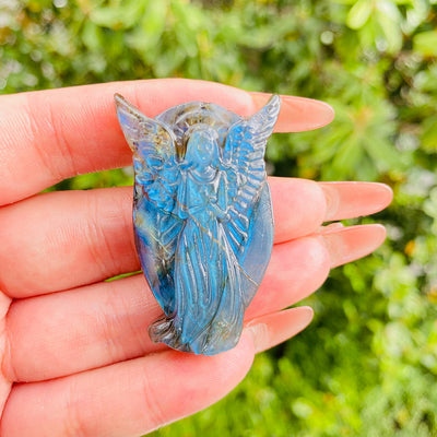 Eastern Mystiques Wholesale Natural Labradorite Carvings European and American Hot-Selling Angel Butterfly Pendant Ornaments Gray Moonstone