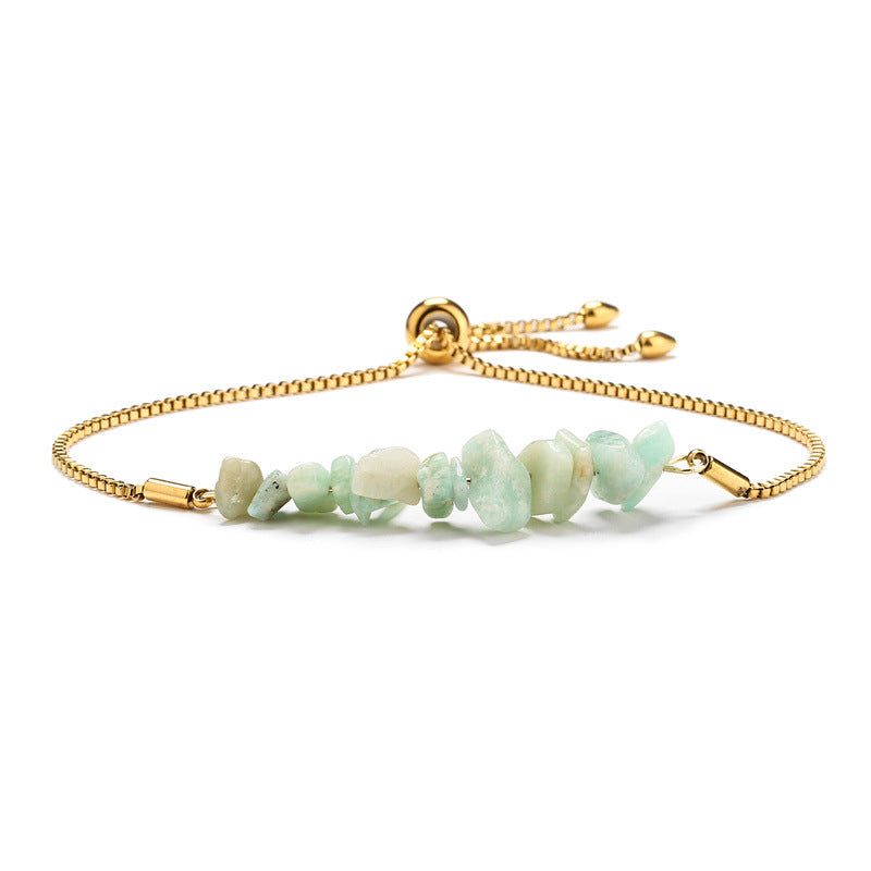 Eastern Mystiques Natural Crystal Bracelet Crushed Stone Beaded Handmade Adjustable Stainless Steel Chain Bracelet