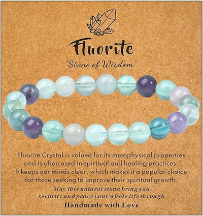 Eastern Mystiques Hot Selling Natural Stone with Card Paper Beaded Elastic Cord Bracelet Crystal Agate Tiger Eye Stone Wholesale Bracelet Jewelry