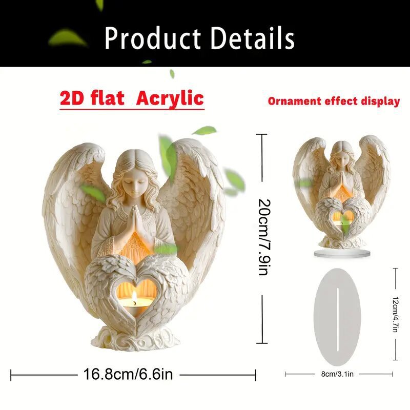 Eastern Mystiques Elegant White Angel with Heart 2D Acrylic Decorative Statue Perfect Easter Ornament