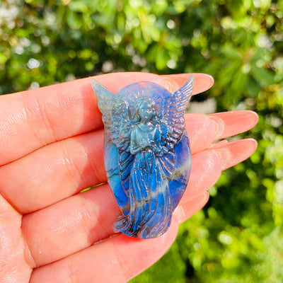 Eastern Mystiques Wholesale Natural Labradorite Carvings European and American Hot-Selling Angel Butterfly Pendant Ornaments Gray Moonstone