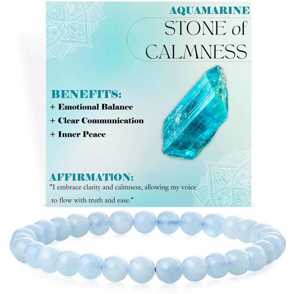 Eastern Mystiques 6mm Natural Stone Obsidian Amazonite Beaded Bracelet Elastic Cord Bracelet with Card