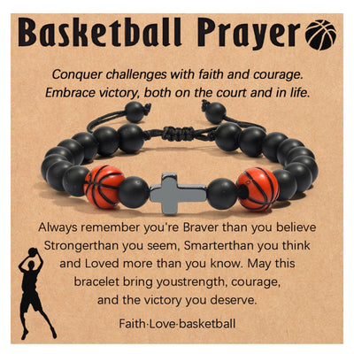 Eastern Mystiques Black Matte Sports Bracelet 8mm Black Matte Beads Black Gallstone Cross Woven Black Matte Baseball Bracelet