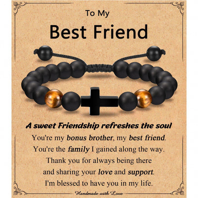 Eastern Mystiques Black Matte Beaded Bracelet Faith Cross Gift Adjustable Black Matte Tiger Eye Stone Cross Bracelet