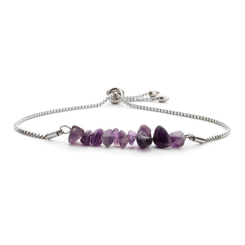 Eastern Mystiques Natural Crystal Bracelet Crushed Stone Beaded Handmade Adjustable Stainless Steel Chain Bracelet