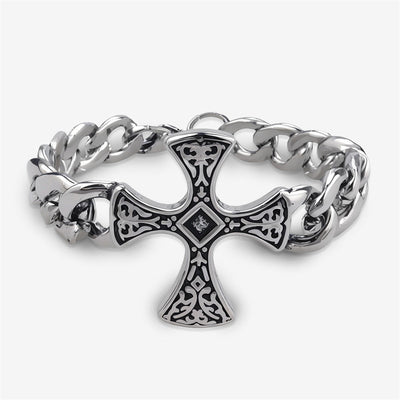 Eastern Mystiques 2025 Stainless Steel Hip-Hop Blackened Retro Men's Cross Bracelet Personality Trend Geometric Cool Style Hot Item