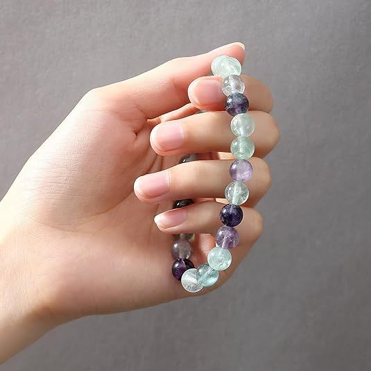 Eastern Mystiques Natural Stone Bracelet Handmade Beaded Pink Zebra Amethyst Elastic Cord Jewelry Card Accessories