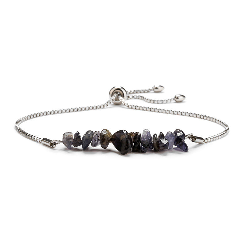 Eastern Mystiques Natural Crystal Bracelet Crushed Stone Beaded Handmade Adjustable Stainless Steel Chain Bracelet