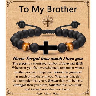 Eastern Mystiques Black Matte Beaded Bracelet Faith Cross Gift Adjustable Black Matte Tiger Eye Stone Cross Bracelet