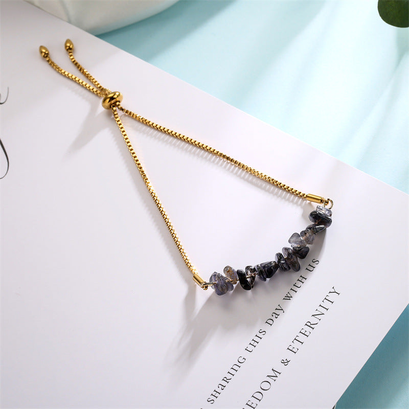 Eastern Mystiques Natural Crystal Bracelet Crushed Stone Beaded Handmade Adjustable Stainless Steel Chain Bracelet