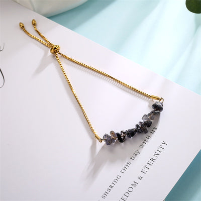 Eastern Mystiques Natural Crystal Bracelet Crushed Stone Beaded Handmade Adjustable Stainless Steel Chain Bracelet
