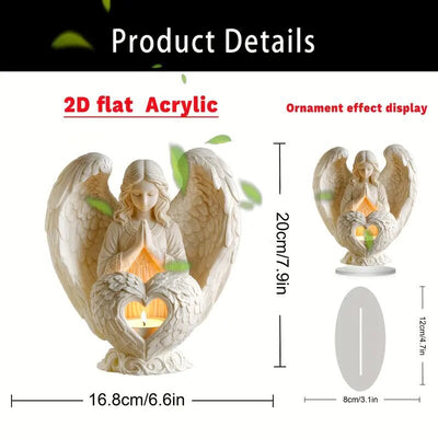Eastern Mystiques Elegant White Angel with Heart 2D Acrylic Decorative Statue Perfect Easter Ornament