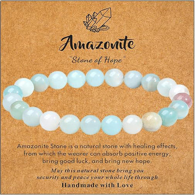 Eastern Mystiques Natural Stone Bracelet Handmade Beaded Pink Zebra Amethyst Elastic Cord Jewelry Card Accessories