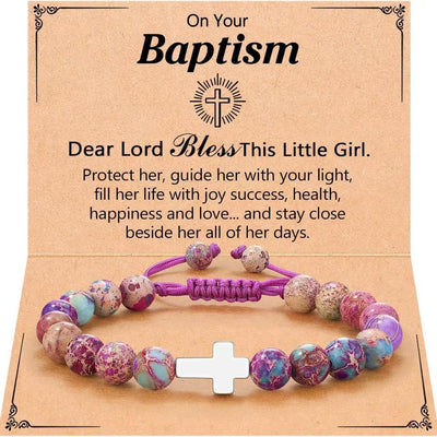 Eastern Mystiques Purple Flower Emperor Stone Woven Bracelet 8mm Adjustable Alloy Cross Pendant Emperor Stone Cross Bracelet