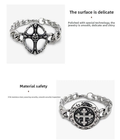 Eastern Mystiques 2025 Stainless Steel Hip-Hop Blackened Retro Men's Cross Bracelet Personality Trend Geometric Cool Style Hot Item